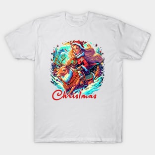 "Christmas" girl riding deer T-Shirt